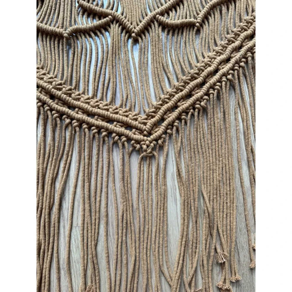 Large Boho Macrame Wall Hanging - Caramel Brown Woven Fiber Art - 32